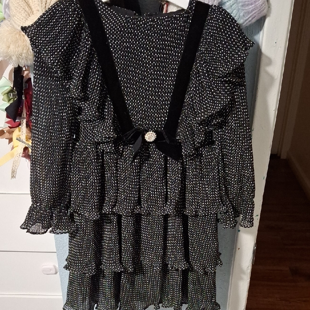 Elegant Black Polka Dot Kids Formal Dress